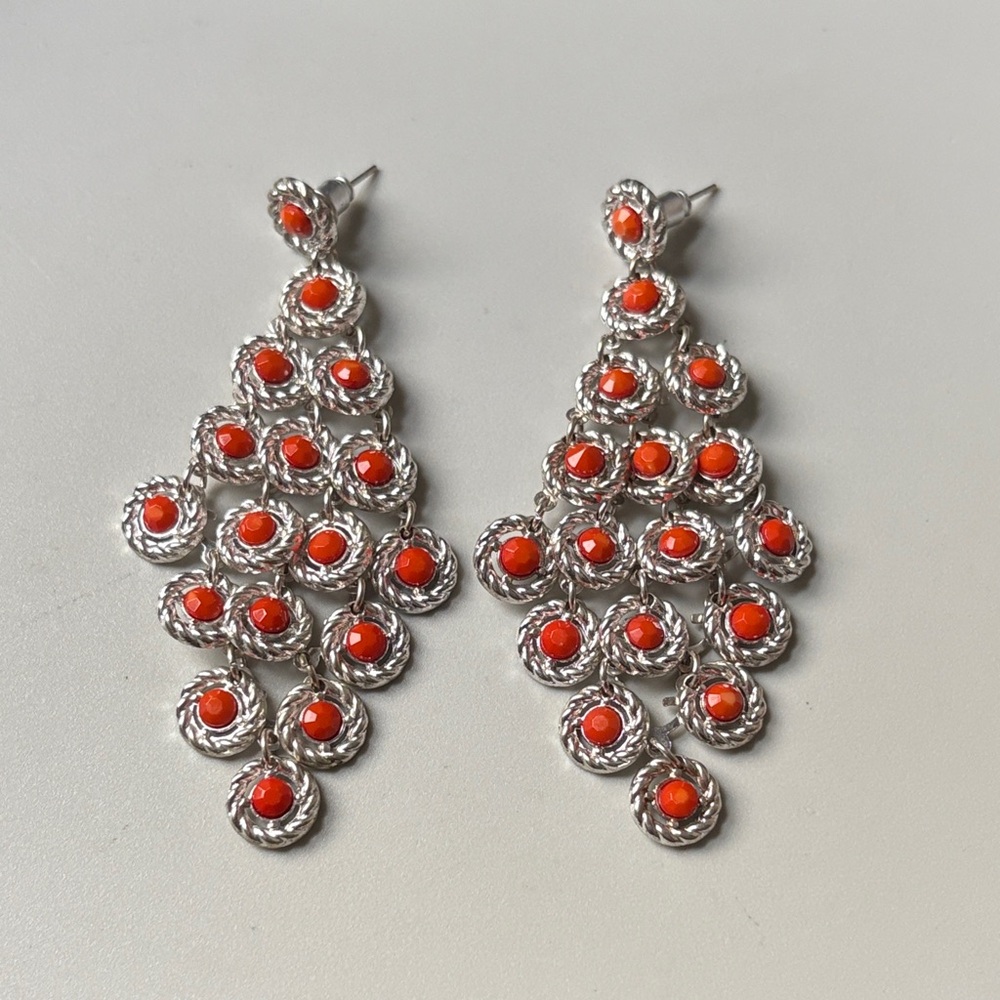 Silver and Orange Chandelier Earrings